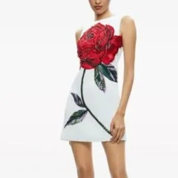 NWT Alice + Olivia Clyde Embellished Rose Shift Dress size 6 - Picture 8 of 8